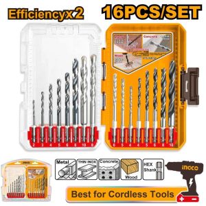 INGCO DRILL BIT SET METAL MAS WOOD 16 PCS PLAS CASE