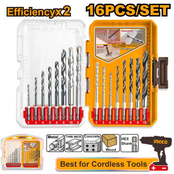 INGCO DRILL BIT SET METAL MAS WOOD 16 PCS PLAS CASE