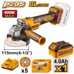 INGCO 20V B/L ANGLE GRINDER KIT 900W