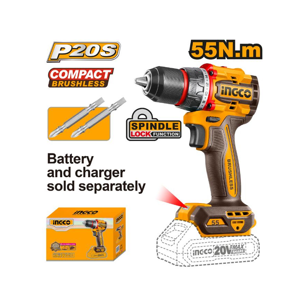 INGCO 20V B/L DRILL 55NM IN BOX