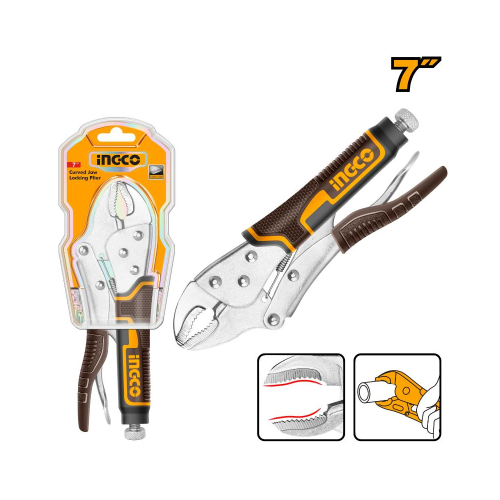 INGCO PLIER LOCK 175MM CURV JAW