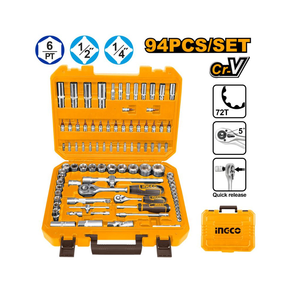 Incco Socket Set INGCO SOCKET SET 1/4+1/2 94PC BMC | Silverton Tool Centre