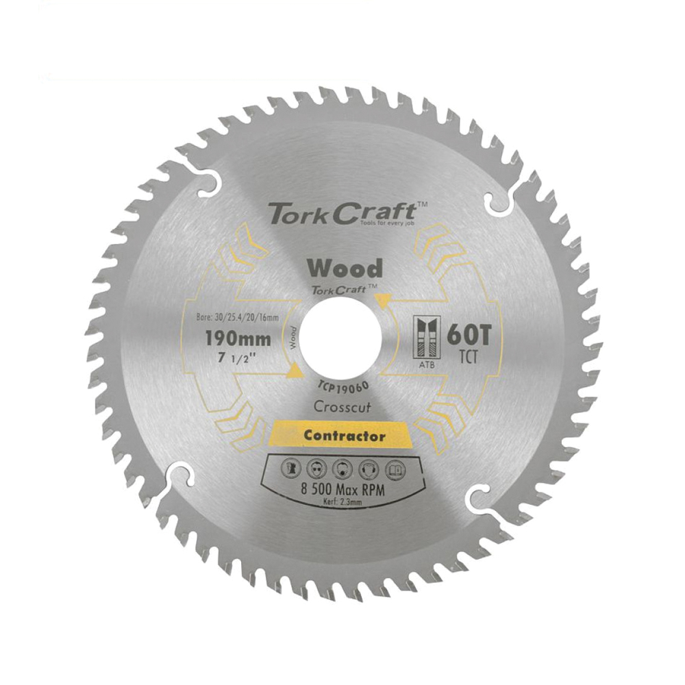 TORK CRAFT BLADE CONTRACTOR 190 X 60T 30/1/20/16 CIRCULAR SAW TCT