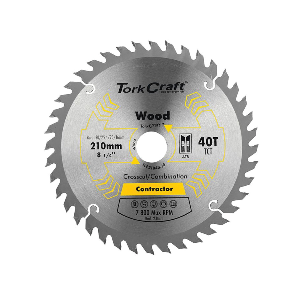 TORK CRAFT BLADE CONTRACTOR 210 X 40T 30-1-20-16 CIRCULAR SAW TCT