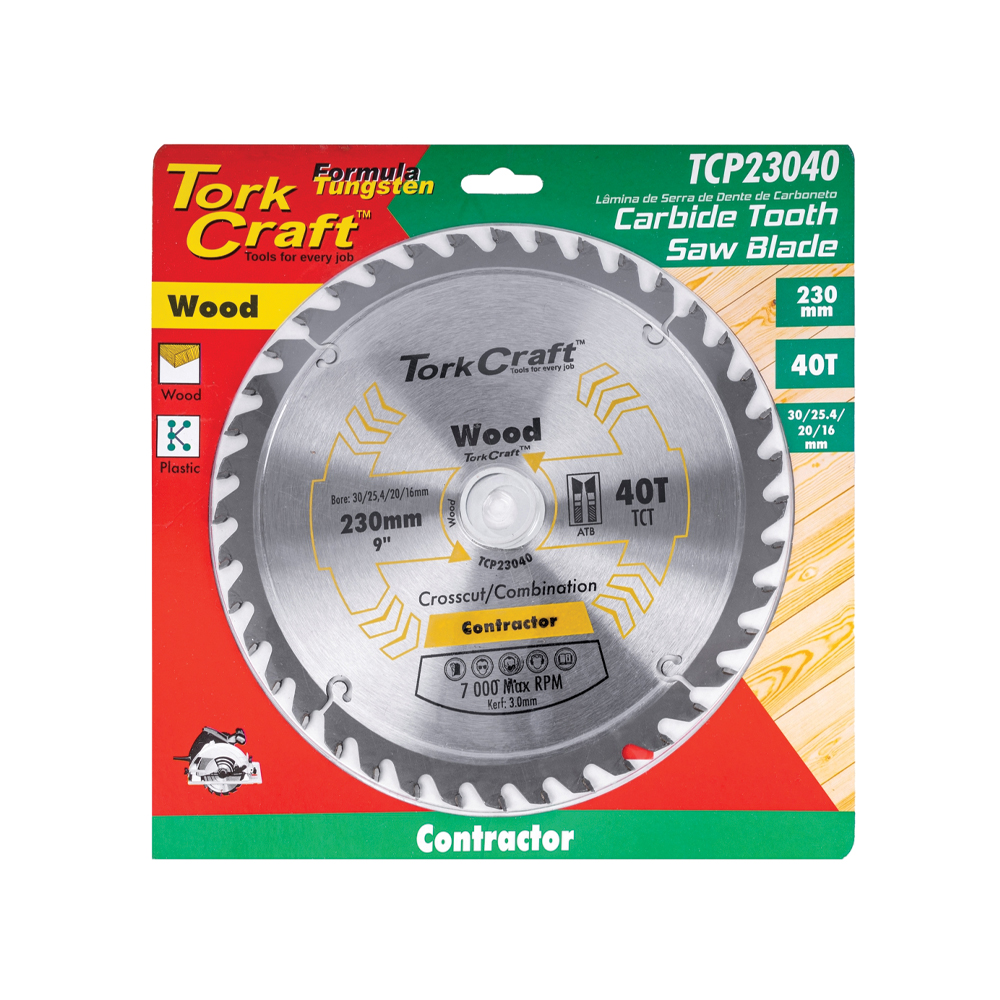 TORK CRAFT BLADE CONTRACTOR 230 X 40T 30/1/20/16 CIRCULAR SAW TCT