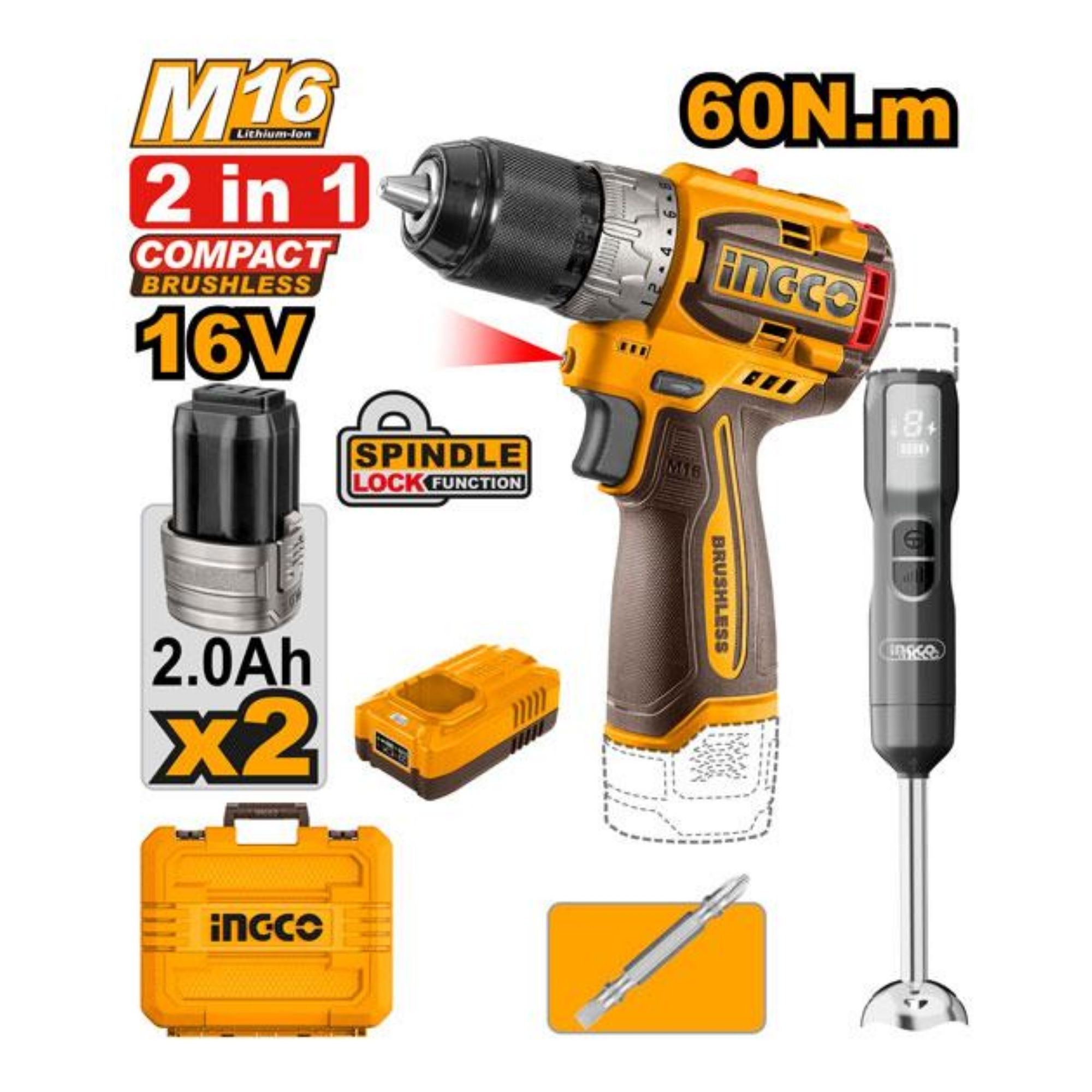 INGCO 16V PS+ C/L DRILL / HOME 2 PC KIT