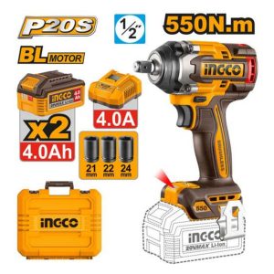 INGCO 20V PS+ C/L B/L IMPACT WRENCH KIT INCL. 2X4.0A.H BATT,CHARGE & ACCR