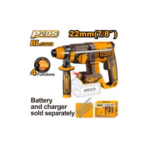 INGCO 20V PS+ C/L ROTARY DRILL B/L+ ACC 4PC NO B/C
