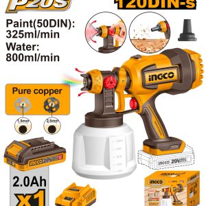 INGCO 20V PS+ C/L SPRAY GUN INCL ASS 5PCS KIT 1BAT