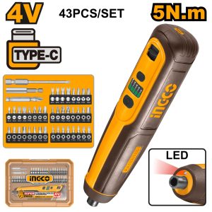 INGCO S/DRIVER CORDLESS 4V + BITS IN PLAS BOX