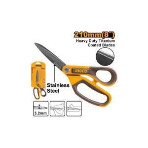 INGCO SCISSORS TITANIUM COAT S/S BLADE R/GRIP 210MM