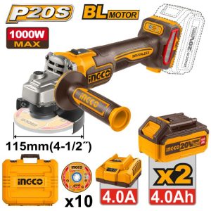 INGCO 20V PS+ C/L B/L ANGLE GRINDER 1000W BMC KIT 2BAT