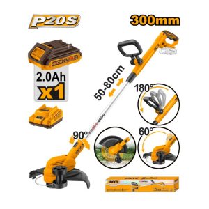 INGCO CORDLESS GRASS TRIMMER 20V INCL 1 X 2.0AH BAT & CHAR "