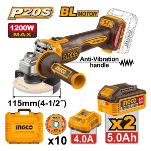 INGCO 20V PS+ C/L B/L GRINDER 1200W KIT INCL. 2 X 5A.H BATT & CHARGER