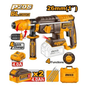 INGCO20V C/L ROTARY HAMMER DRILL 26MM KIT  INCL. 2X4.0AH BATT,CHARG & ACC