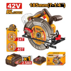 INGCO 42V CORDLESS CIRCULAR SAW KIT (INCL. 1 X 2.5A.H BATT,CHARGER & ACC)
