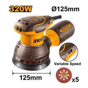 INGCO ROTARY SANDER 320W INCL 5X SANDING PAPER AND CARBON BRUSH SET